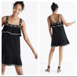 MADEWELL EMBROIDERED TIERED DRESS RELAXED FIT PULL-ON LINEN BLEND MINI DRESS XL